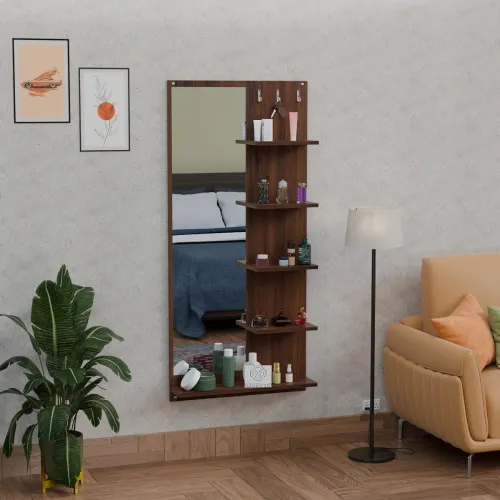 Image of Viz Craft Engineered Wood Wall Mirror Dressing Table & Vanity Unit | Modern Living Room & Dressing Room Storage Table wi