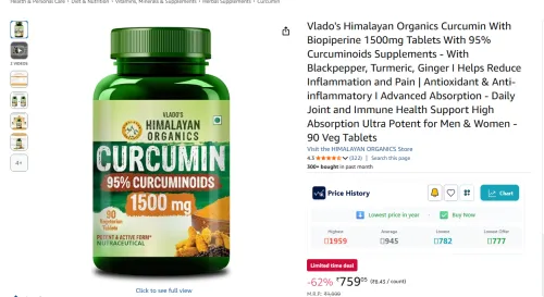 Image of Vlado's Himalayan Organics Curcumin 1500mg -90 Tablets