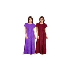 Vlazom Womens Cotton Jaipuri Nighty Gown – Pack of 2