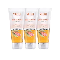 VLCC Wild Turmeric Face Wash - 80ml X 3 (Pack of 3) - Antiseptic Cleanser for Healthy Skin | With Turmeric, Honey, Haldi Root Extract, Aloe Vera, Reetha, Arjuna, and Dandelion Extracts.