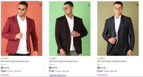Image of V-MART Men's Readymade Blazers at minimum 55% Discount