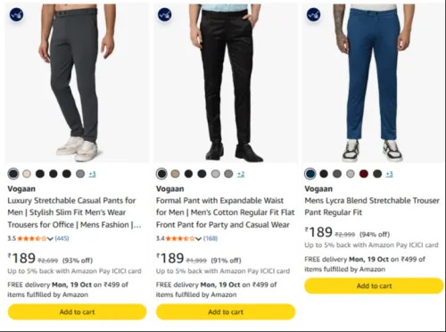 Image of Vogaan Formal Pant at up to 94% Discount