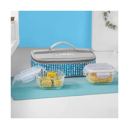 Image of Vogue Borosilicate Glass Lunchbox with Bag 2pc Square Container (320ml Each)