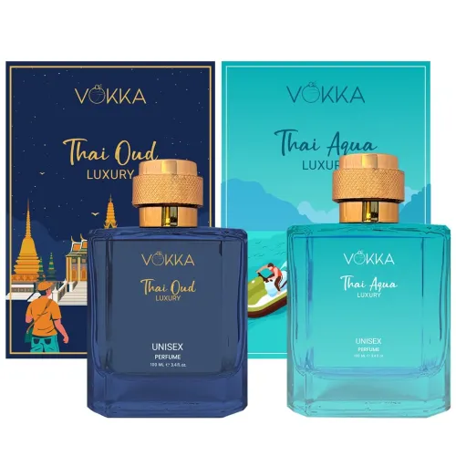 Image of VOKKA Thai Oud & Thai Aqua 200 Ml | Pack Of 2 X 100Ml Unique Luxury Long Lasting Woody Aquatic Perfume Gift Set For Unis