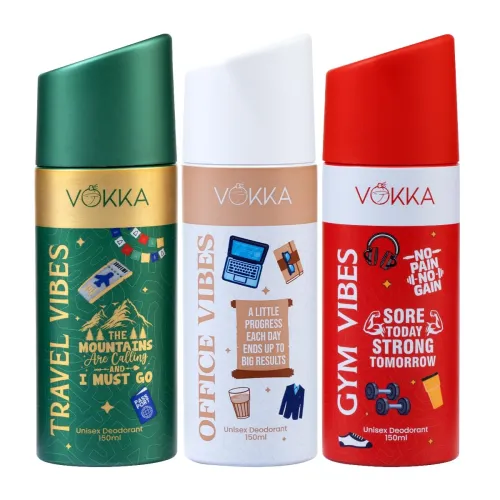 Image of Vokka Vibes Deodorant Combo Pack 450ml - 150ml x 3 | Gym Vibes, Office Vibes, Travel Vibes | Unisex Long Lasting Deo for