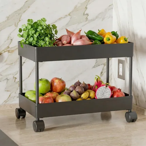 Image of voltonix Kitchen Storage Trolley, Plastic Rack with Wheels, Lightweight, Rust-Proof, Space-Saving, for Vegetables, Fruit