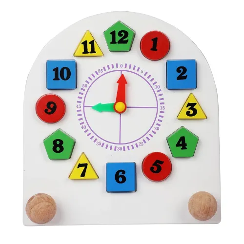 Image of Voolex Wooden Shape Sorting Clock Puzzle (Montessori Learning Toy)