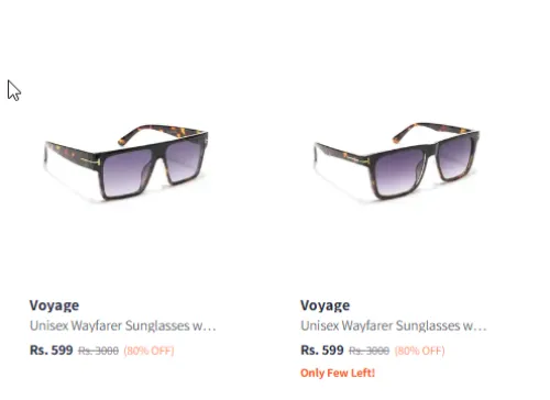 Image of Voyage Sunglasses at minimum 70% Discount