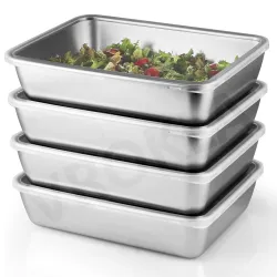 VROKLA 2pcs Stainless Steel Food Storage Containers with Clear Lids, Food Serving & Baking Stackable Snack Tray for Kitc