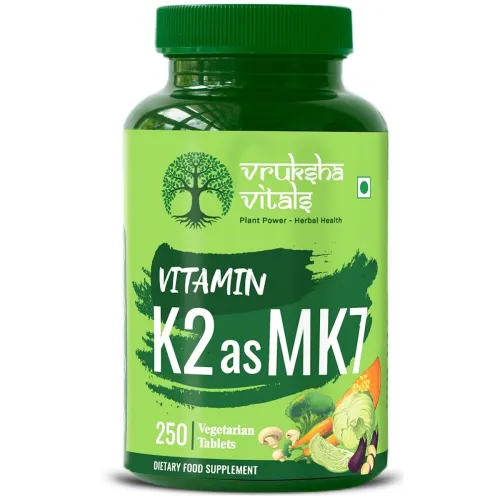 Image of Vruksha Vitals Vitamin K2 as MK7 55mcg per Tablet - 250 Tablets - Plant Based Vegan Vitamin K Capsules/Tablets Supplemen