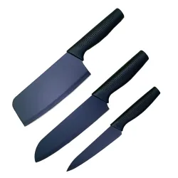 Vruta Kitchen Knife, Meat Knife, Professional Knife, Sharp Blade with Ergonomic Handle for Home Kitchen and Restaurant - Black, Set of 3