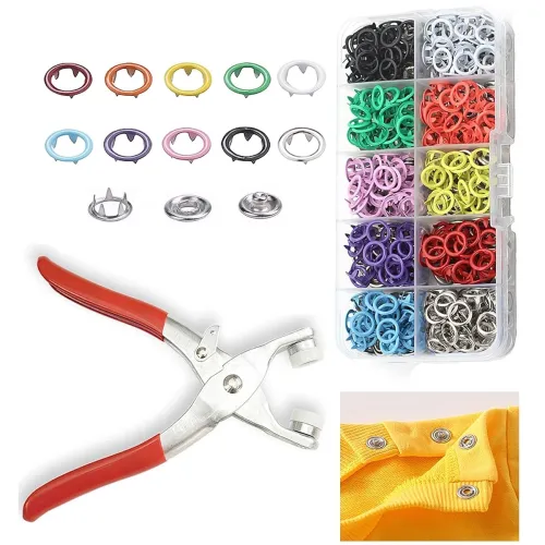 Image of V TRIVYOM 200pc Silver Button Thickened Snap Fasteners Kit Metal Copper Five Claw Buckle Set with Hand Pressure Pliers T