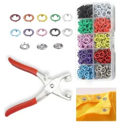 V TRIVYOM 200pc Silver Button Thickened Snap Fasteners Kit Metal Copper Five Claw Buckle Set with Hand Pressure Pliers T