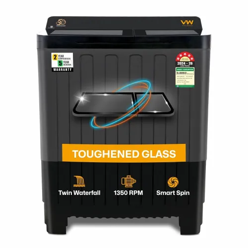 Image of VW 8.5 kg 5 Star Storm Wash with Toughened Glass Semi Automatic Top Load Washing Machine StormWash0085G (Black)