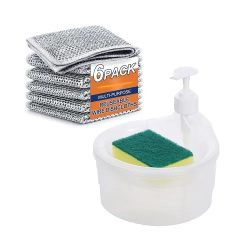 Image of VYOOx Smarty 2 in 1 Soap Dispenser+6 Pice Dish Cloth for Dishwasher Liquid Holder, Liquid Dispenser Through Pump with Sp