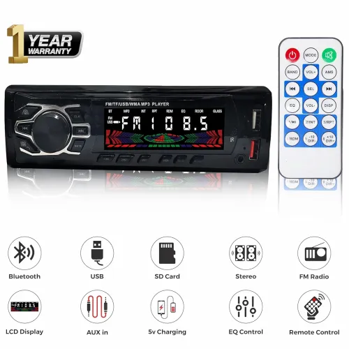 Image of Wagzo Universal Single Car Stereo DIN MP3 Music System Bluetooth | Double USB Port |Car Stereo System (Music & Charging)