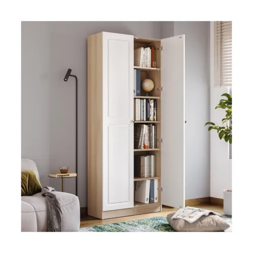 Image of Wakefit Huxley 6 Big Shelves Bookshelf - Wood Shutter + Wood Shutter