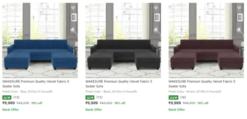 Image of Wakesure 5-Seater Velvet Sofa @ Flat 78% OFF