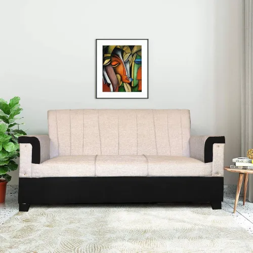 Image of WAKESURE Premium Quality Jute Fabric 3 Seater Sofa 