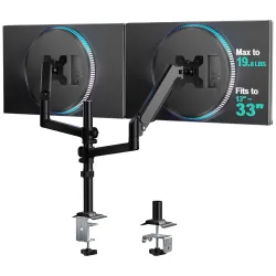 WALI Dual Monitor Mount, 13-32 Inch Adjustable Spring Dual Arm for Desk Holds Max 19.8 lbs Screens, Swivel Vesa Bracket with C Clamp, Grommet Mounting, Arms for 2 Monitors (GSDM002)