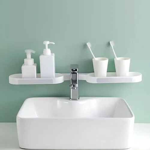 Image of Wall Mounted Bathroom Corner Shelf White & Black (1, SOAP Rack)