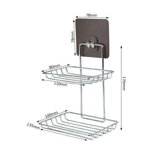 Image of Wall Mounted Double Layer soap Dish Holder Stainless Steel Wall Hanging Soap