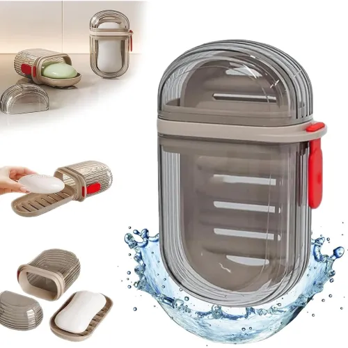 Image of Plastic Wall Mounted Double Layers Soap Dish Saver with Drain Tray, Adhesive Sponge Holder No-Drilling Soap Holder for S