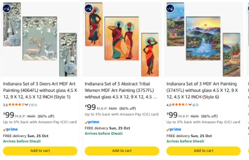 Image of Wall Paintings Set Of 3 Flat @ ₹99