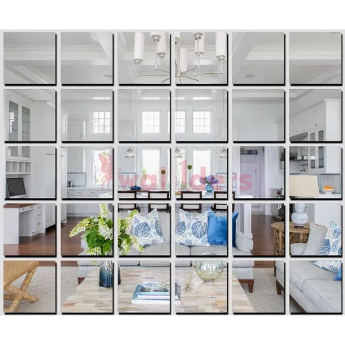 Image of Wall1ders 30 Big Square 4 inch Silver, Acrylic Mirror Self-Adhesive Stickers for Wall, Acrylic Stickers, Wall Mirror Sti