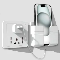 WALLVIEW TECH Wall Mounted Mobile Holder Storage Case for Phones with Strong Adhesive Strips | Wall Mount Mobile Stand/Multi-Purpose Stand for Phone Charging (White)