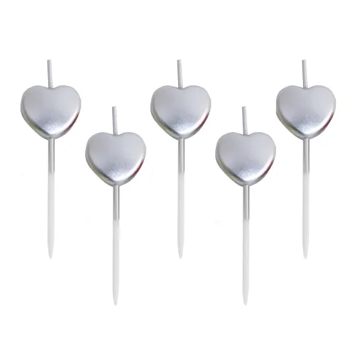 Image of Wanna Party Silver Heart Pick Candles, Candles for Birthday Decoration