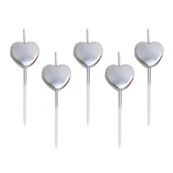 Wanna Party Silver Heart Pick Candles, Candles for Birthday Decoration