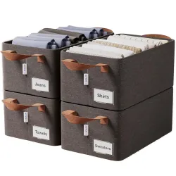 4 Pcs Wardrobe Cloth Organizer for Storage Box with Label Card & Holder | Foldable Clothes Organiser with Steel Frame & 