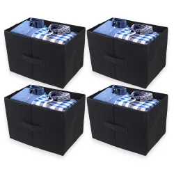 Wardrobe Organizer Rectangle Shape Black Colour Non-Woven Fabric, Pant Organiser, Shirt Stacker (Pack of 4)