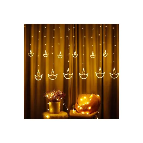 Image of Warm White LED 12 Hanging Diyas Copper String Lights