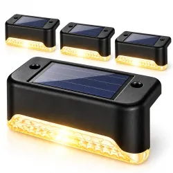 Warm Yellow LED Solar Stair Light Fixture in Black for Nighttime PACK OF 4