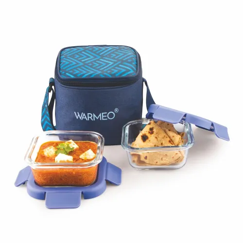 Image of WARMEO BOROFRESH 2 pc Square Borosilicate Glass Container (325 ml Each) | Leakproof, Microwave & Dishwasher Safe Lunch B