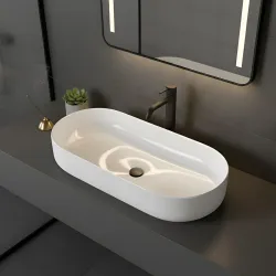 WASSMIST Premium Wash Basin | Designer Ceramic Washbasin | Acid & Fade Resistant Table Top Bathroom Sink (27.56x13.19x5.31 Inch)