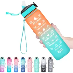 Water Bottle 1 L Capacity Belt Straw Transparent Motivational Water Bottle