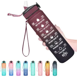 Water Bottle 1 L Capacity Belt Straw Transparent Motivational Water Bottles