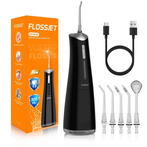 Image of Water Dental Flosser for Teeth Cordless with 300ML 4 Cleaning Modes 5 Jet Tips
