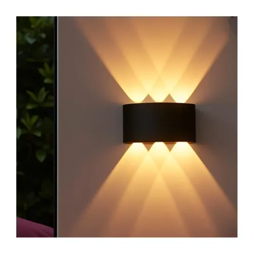 Image of Waterproof Up Down Led Wall Lamp, Aluminium IP65 Body 3+3 Ray, Warm White, Indoor/Outdoor Decorative Wall Sconce Light (
