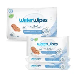 WaterWipes (Made in Ireland) Baby wipes, 3 pack (180 wipes), For sensitive skin, World's Purest Wipes (Imported), Just 2 ingredients, Certified by Allergy UK and Eczema association
