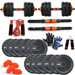 WATSON 18Kg Rubber Dumbbell Set + Rods, Gloves & Skipping Rope