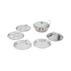 WayMore® Stainless Steel Idli Cooker & Multi Kadai Steamer with Copper Bottom, All-in-One Big Size, 5 Plate Set (2 Idli, 2 Dhokla, 1 Patra), Momo Steamer, 28.5 cm Diameter