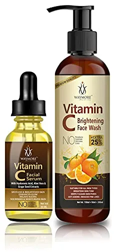 Image of WAYMORE Facial Combo, Vitamin C Face Serum- 30ml with Vitamin C Face Wash-200ml, for All Skin Types(Pack of 2)