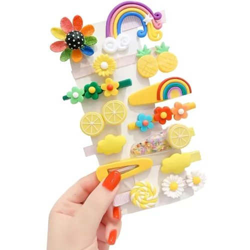 Image of Wazdorf 14 Pieces Girls Hair Pins with Clear Bag, Baby Clips Cute Cute Fruit Cartoon Animal Pin for Kids, Women, Girls H