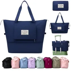 Wazdorf Nylon 41 Liter Expandable Travel Bags for Women, Duffle Bags for Women Luggage, Foldable Vanity Traveling Bag, Waterproof Hand Bag for Ladies Personal Items (Blue) 25 cm
