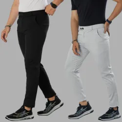 We Perfect Men Slim Fit Black, Grey Trousers (Pack of 2)