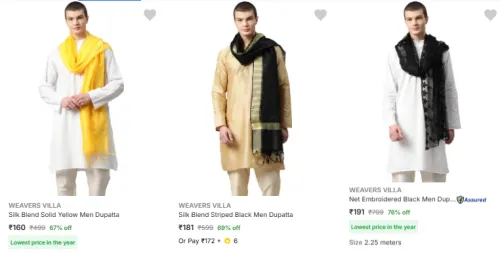 Image of Weavers Villa Silk Blend Men’s Dupatta @ Starting ₹160